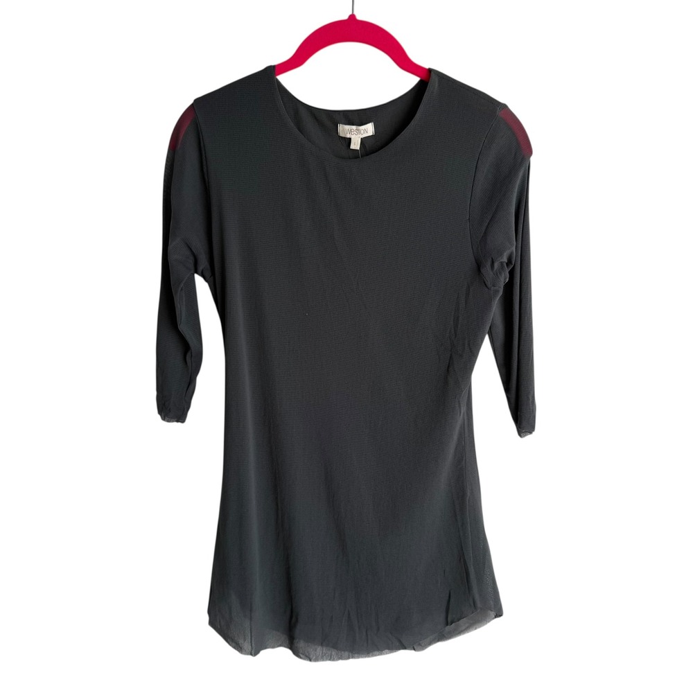 NWT ANTHROPOLOGIE WESTON WEAR Dark Grey‎ Sheer 3/4 Length Sleeve Ladies Top, L
